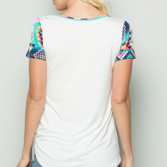 Women's White Blouse with Aztec Sleeve Detail - Picture 3 of 7